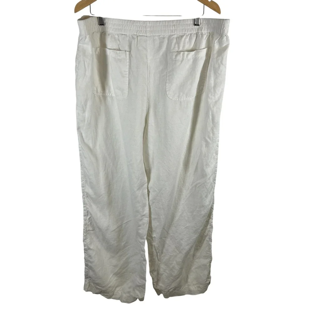 Chicos White 100% Linen Elastic Waist Straight Leg‎ Pants Womens Size 3.5 XL 18